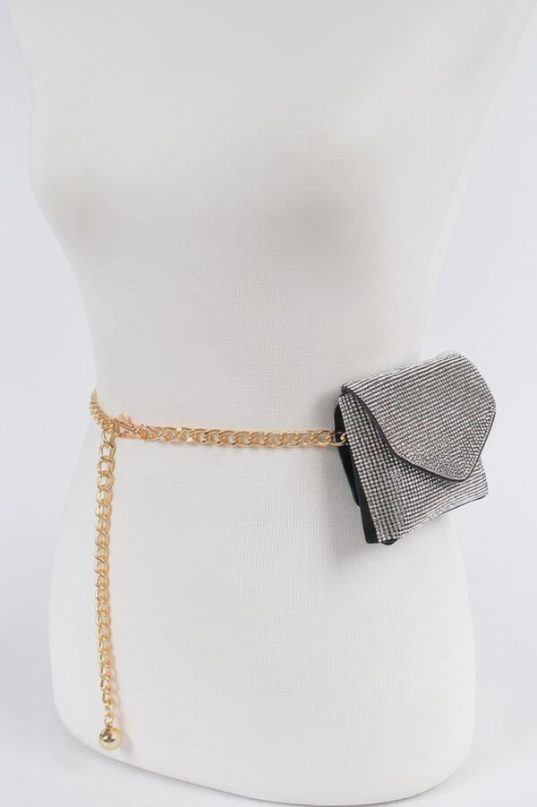 Rhinestone Mini Bag with Chain Belt Strap
