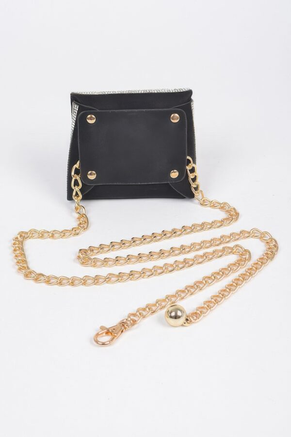 Rhinestone Mini Bag with Chain Belt Strap