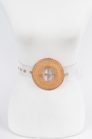 Clear PVC Belt with Oversized Woven Bamboo Buckle