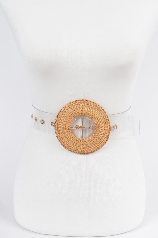 Clear PVC Belt with Oversized Woven Bamboo Buckle