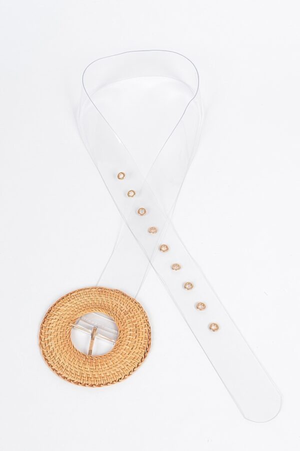 Clear PVC Belt with Oversized Woven Bamboo Buckle