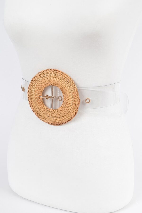 Clear PVC Belt with Oversized Woven Bamboo Buckle