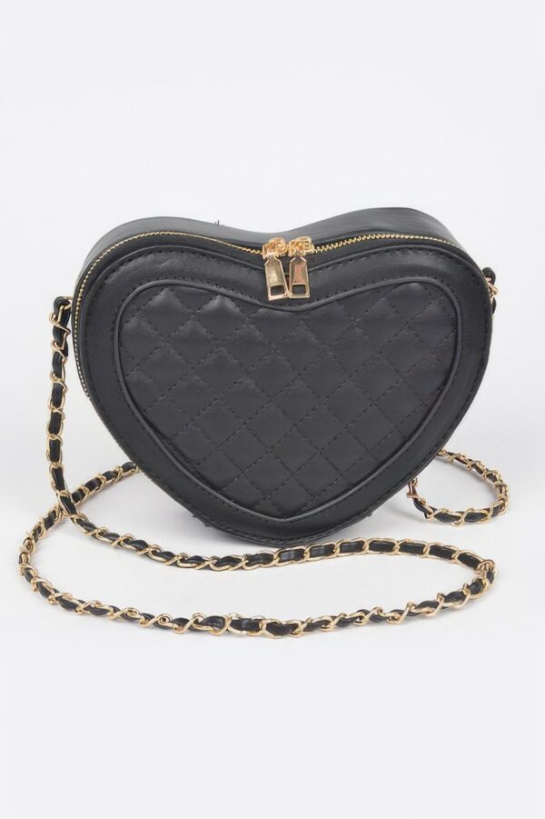 Quilted Heart Crossbody Bag with Mixed Metal Hardware
