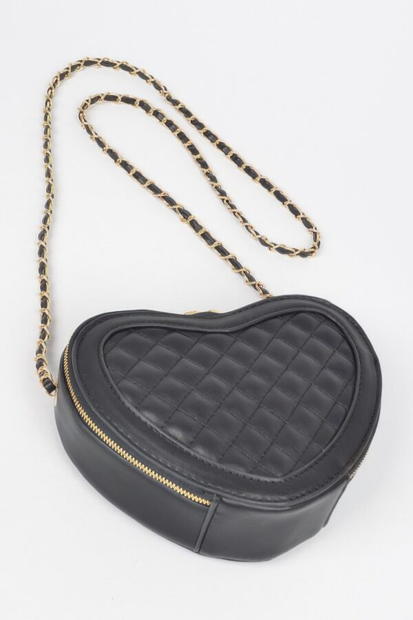 Quilted Heart Crossbody Bag with Mixed Metal Hardware