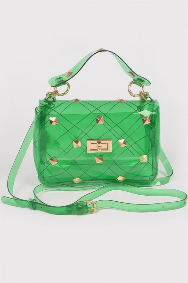 Structured Clear Handle Bag with Studded Accents