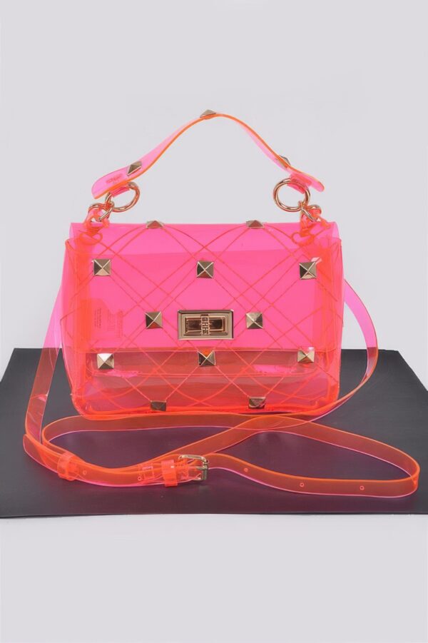 Structured Clear Handle Bag with Studded Accents
