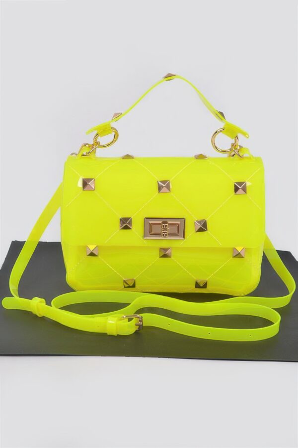 Structured Clear Handle Bag with Studded Accents