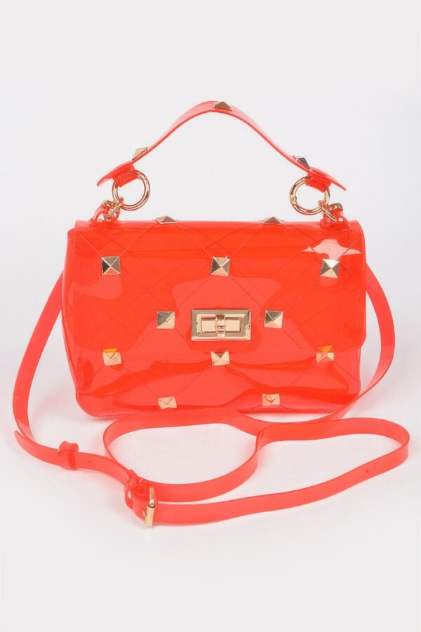 Structured Clear Handle Bag with Studded Accents