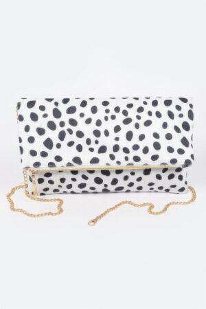 Faux Leo Skin Folded Clutch – Mixed Metal Accents