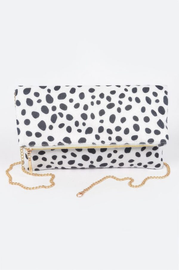 Faux Leo Skin Folded Clutch – Mixed Metal Accents
