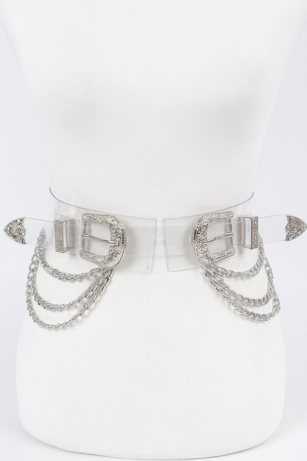 Plus-Size Clear Strap Chain Belt with Metal Buckles