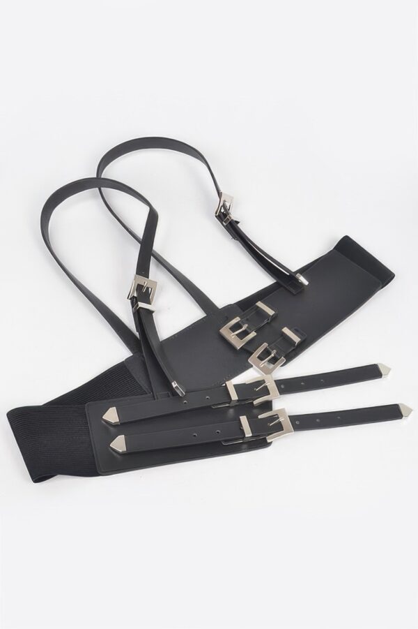 Plus-Size Multi-Buckle Harness Belt, Polyurethane & Elastic