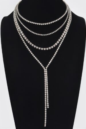 Layered Rhinestone Long Necklace – Sparkling Strands