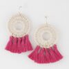 Textured Woven Disk Tassel Drop Earrings