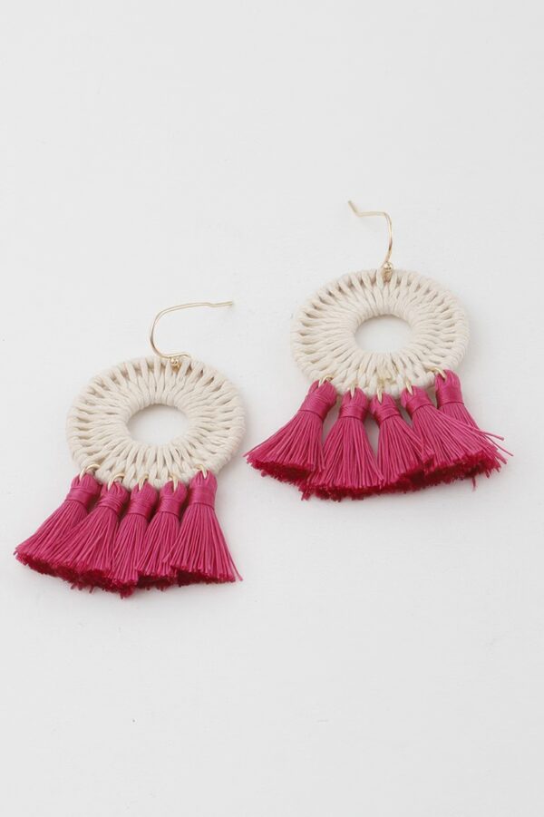Textured Woven Disk Tassel Drop Earrings
