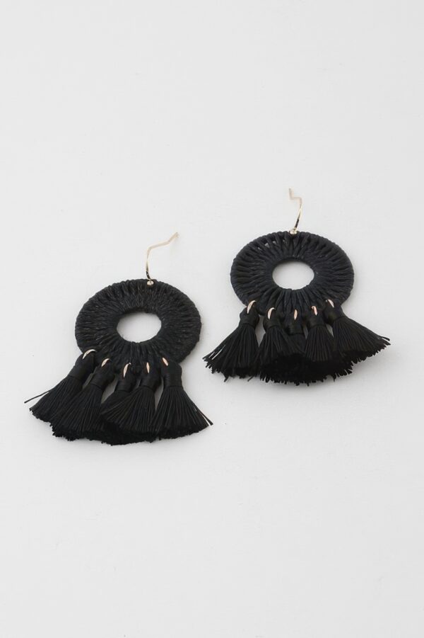 Textured Woven Disk Tassel Drop Earrings