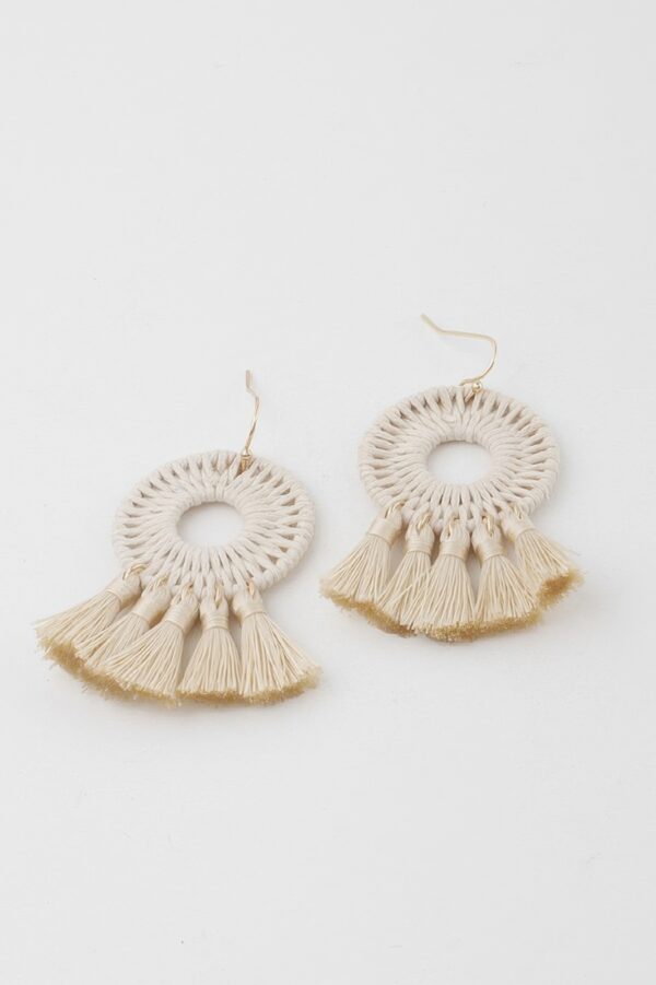 Textured Woven Disk Tassel Drop Earrings