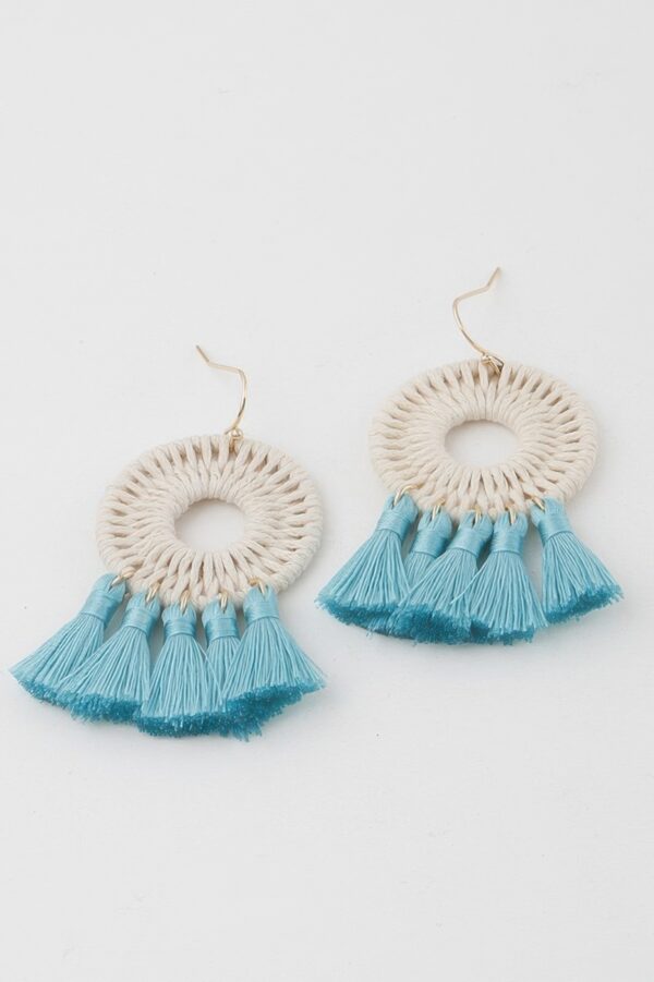 Textured Woven Disk Tassel Drop Earrings