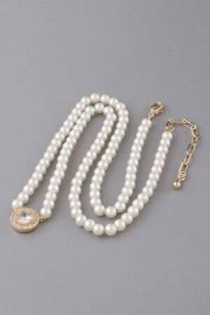 Pearl & Rhinestone Beaded Necklace – 16-inch