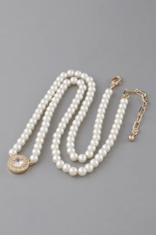 Pearl & Rhinestone Beaded Necklace – 16-inch