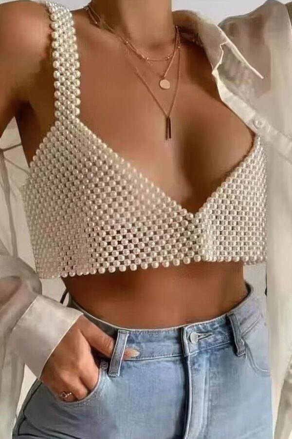 Faux Pearl Embellished Bralette – Structured Silhouette