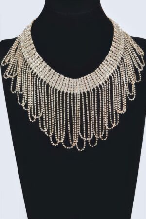 Rhinestone Fringe Necklace – Cascading Sparkle