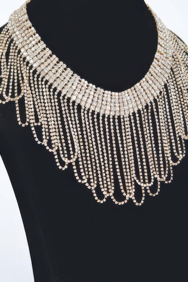 Rhinestone Fringe Necklace – Cascading Sparkle