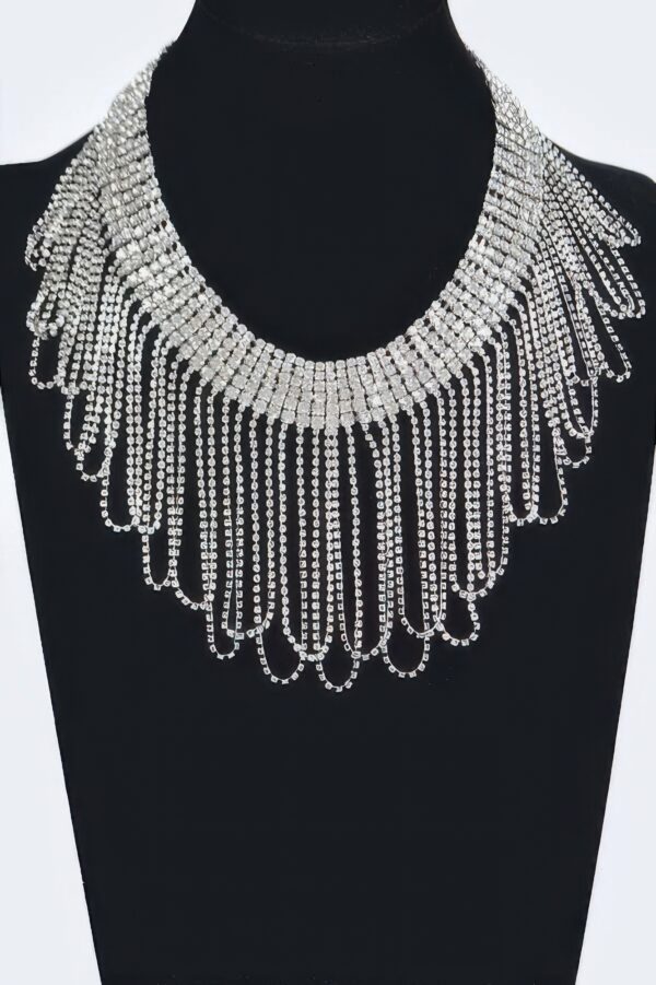 Rhinestone Fringe Necklace – Cascading Sparkle