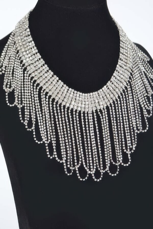 Rhinestone Fringe Necklace – Cascading Sparkle