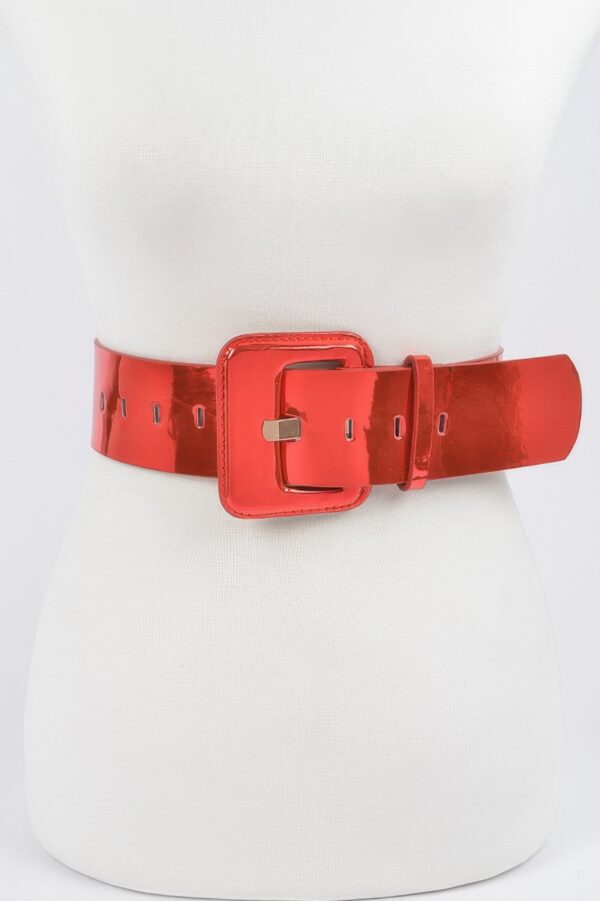 Wide PU Belt with Reflective Mirror Accent