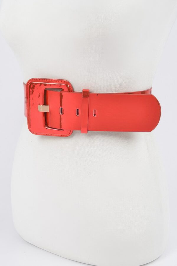 Wide PU Belt with Reflective Mirror Accent