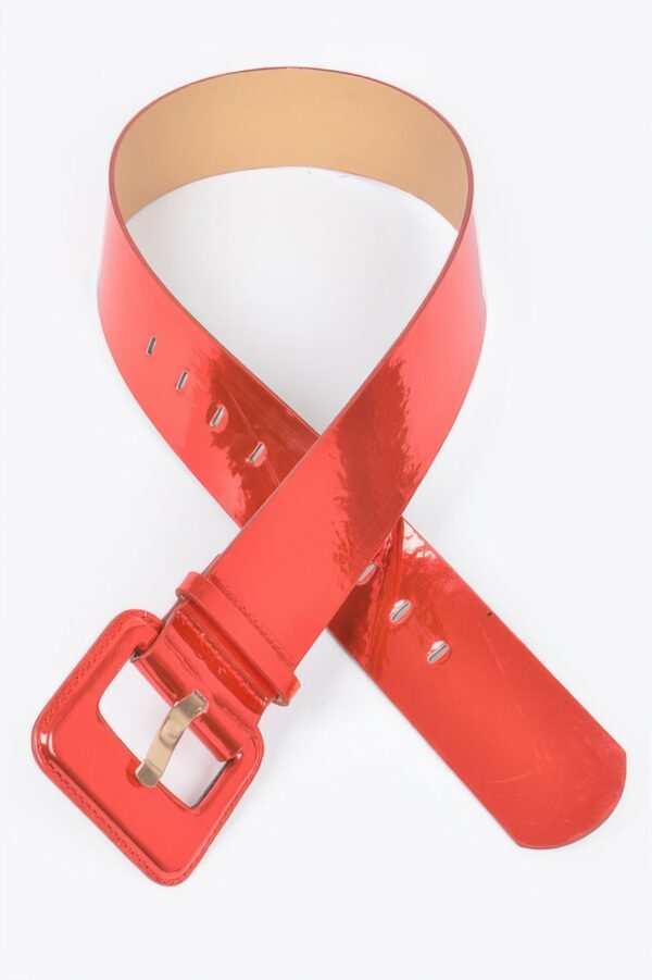 Wide PU Belt with Reflective Mirror Accent
