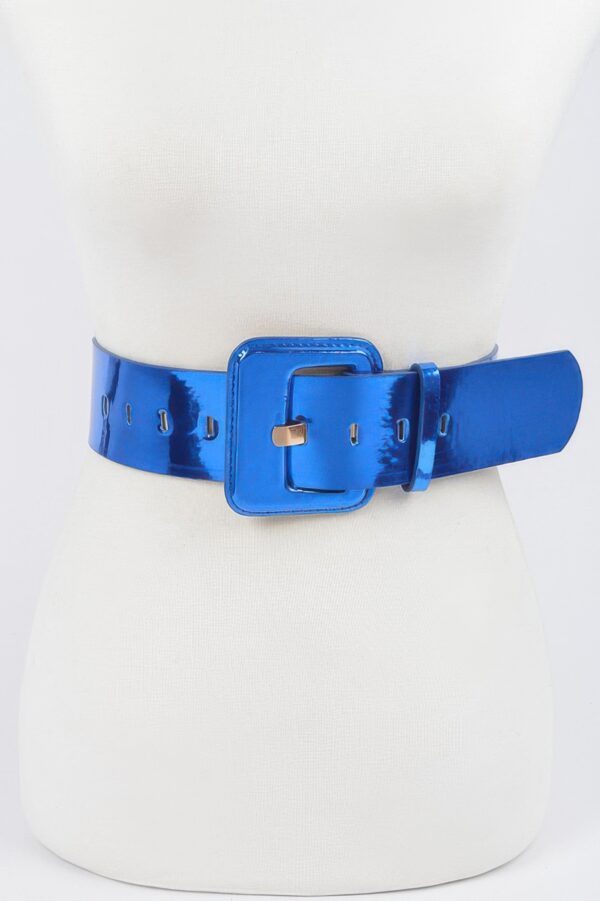 Wide PU Belt with Reflective Mirror Accent