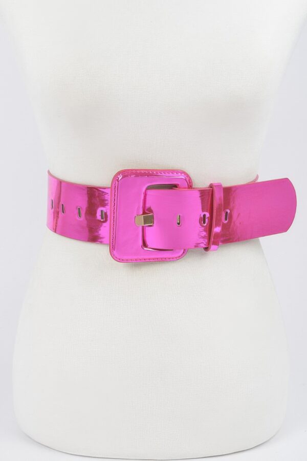 Wide PU Belt with Reflective Mirror Accent
