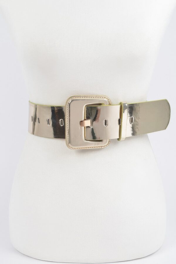 Wide PU Belt with Reflective Mirror Accent