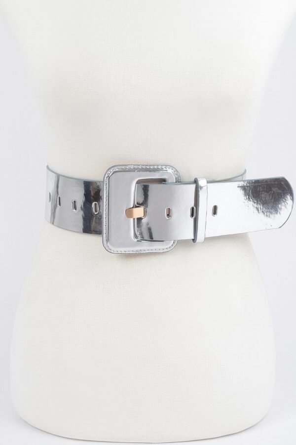 Wide PU Belt with Reflective Mirror Accent