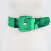 Wide PU Belt with Reflective Mirror Accent