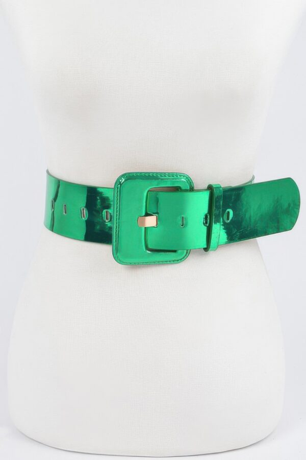 Wide PU Belt with Reflective Mirror Accent