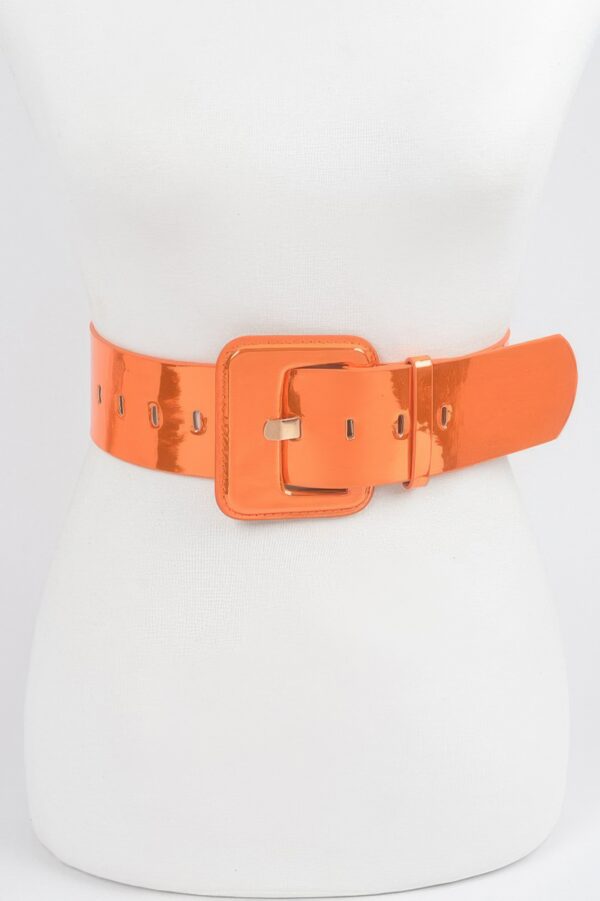Wide PU Belt with Reflective Mirror Accent