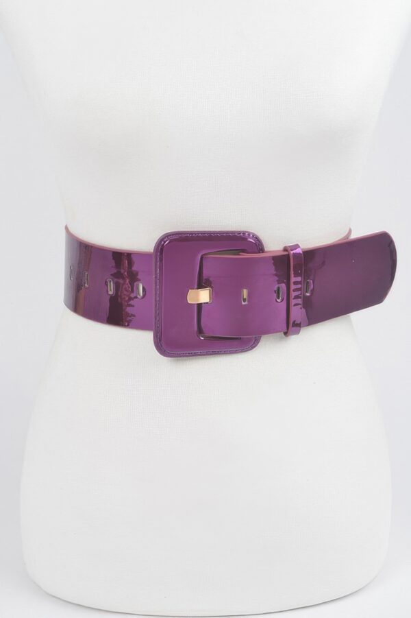 Wide PU Belt with Reflective Mirror Accent