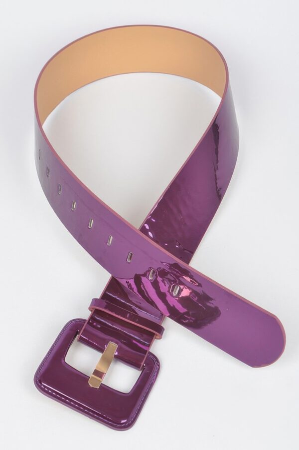 Wide PU Belt with Reflective Mirror Accent