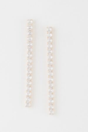 Rhinestone Bar Drop Earrings – Slender Vertical Bar