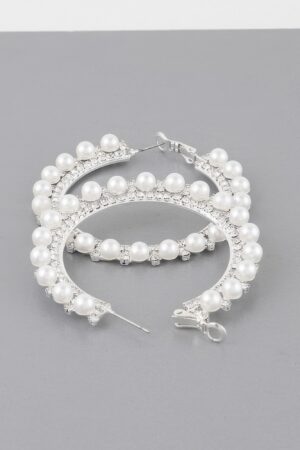 Pearl-Lined Rhinestone Hoop Earrings