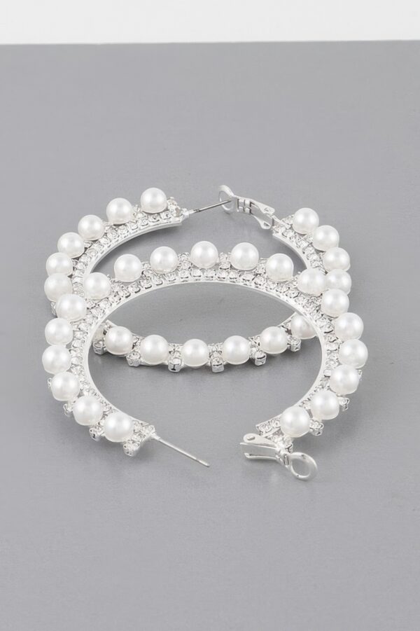 Pearl-Lined Rhinestone Hoop Earrings