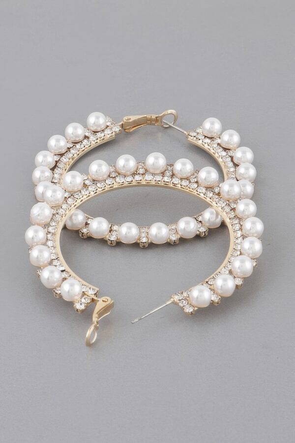 Pearl-Lined Rhinestone Hoop Earrings