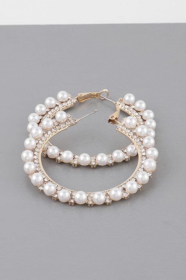 Pearl-Lined Rhinestone Hoop Earrings