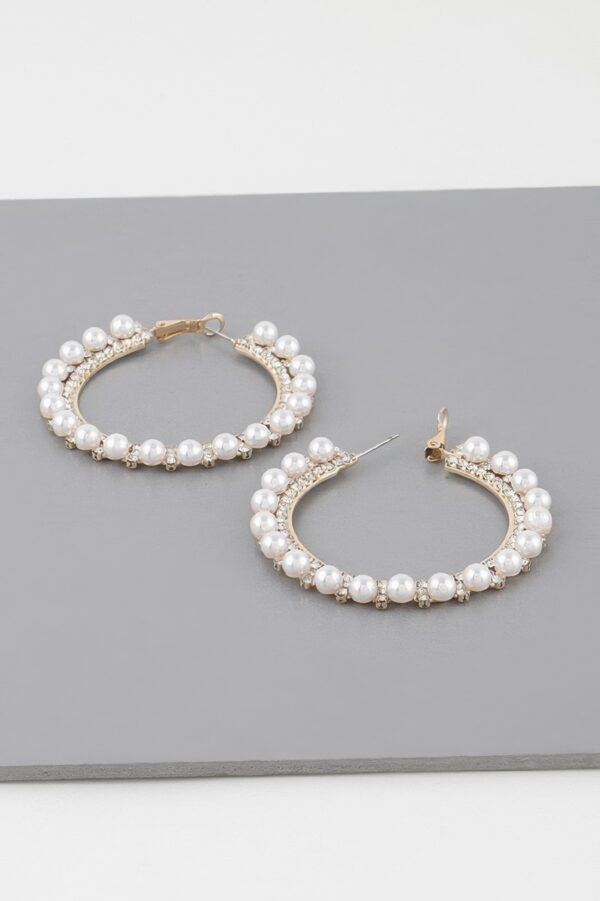 Pearl-Lined Rhinestone Hoop Earrings