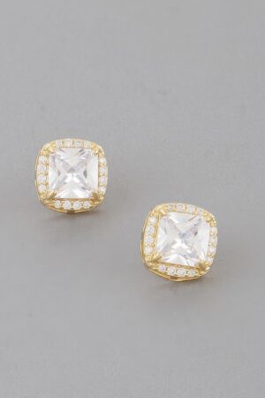 Cubic Rhinestone Embedded Stud Earrings – Polished Setting