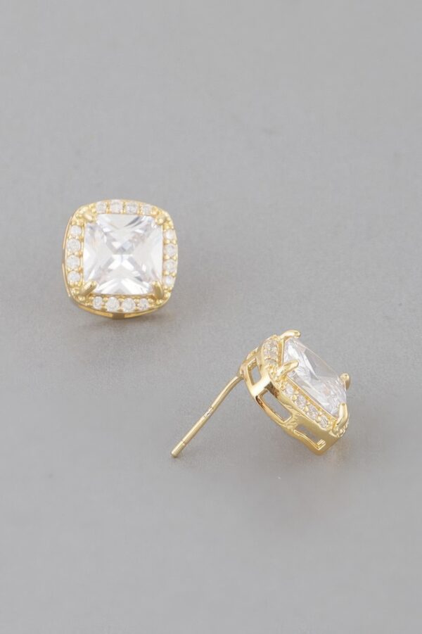 Cubic Rhinestone Embedded Stud Earrings – Polished Setting