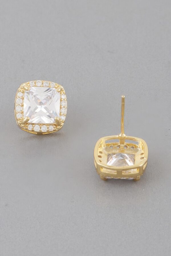 Cubic Rhinestone Embedded Stud Earrings – Polished Setting